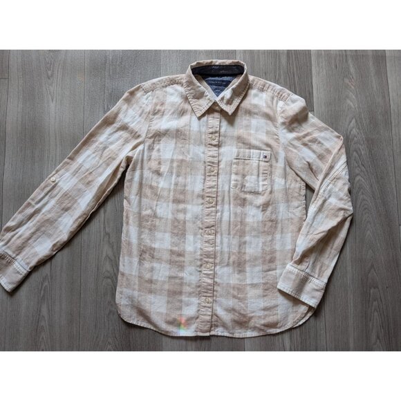 Tommy Hilfiger Long Sleeve Beige Checkered Button-Up Shirt Small - Picture 1 of 10